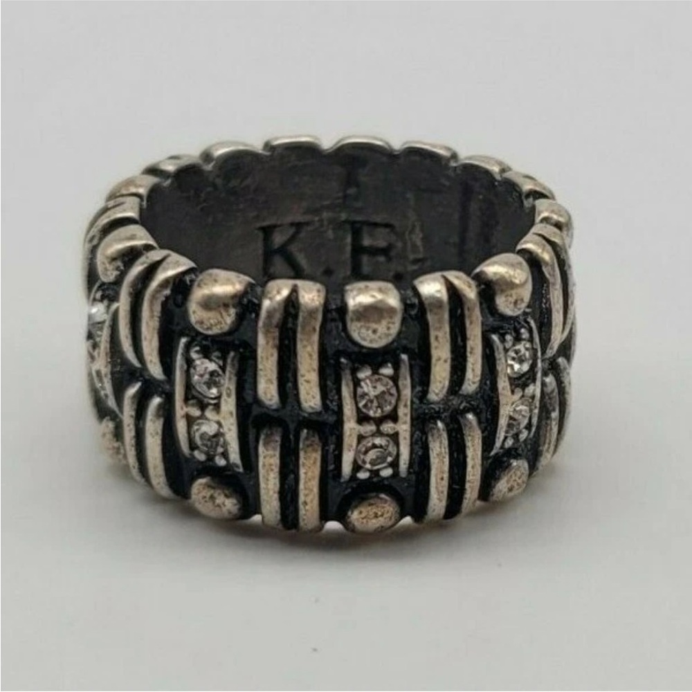 Lia Sophia Sterling Silver Ring Brick Style Pattern Clear Round Stones K.F.